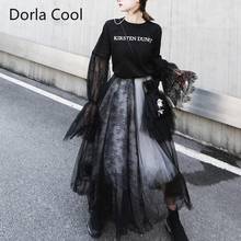 New Women's Maxi Long Mesh Skirt Aline Lace Five Layers Patchwork Chic Skirts Young Girl Street Wear Tulle Chic Party Clothing 2024 - buy cheap