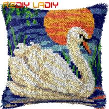 Latch Hook Cushion Moon White Swan Pillow Case Acrylic Yarn Pillow Pre-Printed Color Canvas Crochet Cushion Cover Hobby & Crafts 2024 - buy cheap