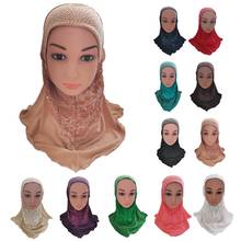 Мусульманский хиджаб для девочек, исламский шарф в арабском стиле, шали со стразами, накидка на шею, тюрбан, мягкий эластичный головной убор для девочек от 7 до 12 лет 2024 - купить недорого