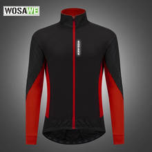Wosawe jaqueta de ciclismo inverno, forro de lã quente jaqueta leve corta-vento reflexiva antiderrapante listrado 2024 - compre barato