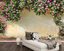 Personalizado foto mural papel de parede mediterrâneo janela rosa fundo da parede elegante interior pintura decorativa 2024 - compre barato