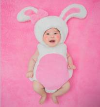 Saco de dormir infantil com orelhas grandes, coelho de bebê, fantasia de coelho, animal, foto, adereços, branco rosa chapéu + macacão 2024 - compre barato