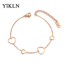 Yikln pulseira charmosa de coração 4 peças, aço inoxidável, tendência para mulheres, escritório/profissional, ouro rosa, pulseira de corrente, joia, yb20074 2024 - compre barato