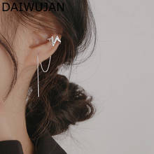 DAIWUJAN 1pc Flashing Zircon Heartbeat Ear Line Earrings Creative Wave Tassel Pendientes Clip On Earrings For Women Jewelry Gift 2024 - buy cheap