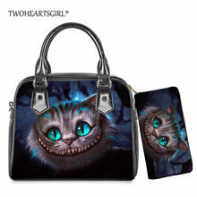 Bolso de hombro de cuero con estampado de gato de Cheshire para mujer, cartera informal con asa superior, conjunto de bolso cruzado 2024 - compra barato