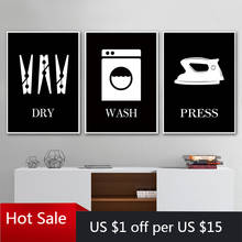 Cartel de decoración de pared para cuarto de baño, pintura en lienzo blanco y negro, impresión artística de lavandería 2024 - compra barato