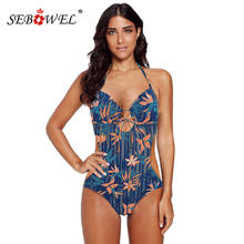 SEBOWEL Open Back Halter Neck One-Piece Printed Swimsuit for Women Summer Boho Style Beach Backless Swimwear with Padded S-XXL 2024 - buy cheap