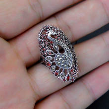925 Sterling Silver color Peacock Ring Statement Fashion Red Zircon S925 Thai Silver color Adjustable Rings for Women Jewelry 2024 - buy cheap