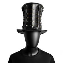 Aboutcos chapéu punk adulto couro pu revestido preto cosplay steampunk fantasia acessórios chapéu alto fantasia gótico 2024 - compre barato