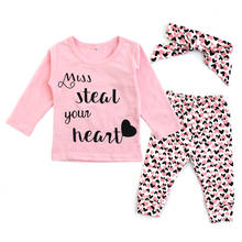Newborn Baby Girl Clothes Set Cotton Infant Letter Print Pink T-shirt Tops Love Pants Headband 3Pcs Cute Toddler Clothing Outfit 2024 - buy cheap