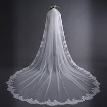 3M Veil White Cathedral Veil Applique Long Lace Edge Bridal Ivory Wedding Veil With Comb Bride Mantilla Wedding Vail 2024 - buy cheap