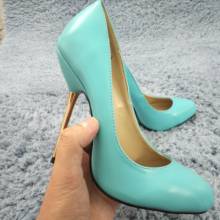 Sexy Sky Blue Leather Pumps High Heel Dress Party Women Pumps Spring Autumn New Round Toe Fashion Stiletto 11cm Heels Shoes 2024 - buy cheap