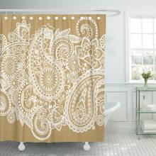 Brown Pattern Based on Traditional Asian Paisley Gold Persian Shower Curtain Polyester Fabric 60 x 72 inches Set with Hooks 2024 - buy cheap