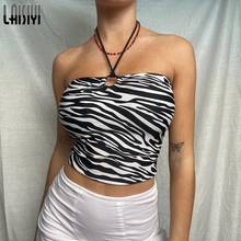 LAISIYI Halter Strapless Zebra Skin Printed Chic Casual Crop Top Slim Sleeveless Trim Backless Tank Tops Women For Summer Street 2024 - buy cheap
