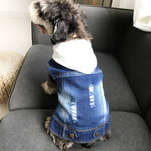 Cão de estimação primavera e outono teddy lavado denim colete pequenos filhotes com capuz colete gato roupas para cães versão coreana de roupas para animais de estimação 2024 - compre barato