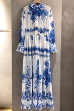 Лето 2021 новая весенняя мода женское длинное платье с длинными рукавами и цветочным рисунком, женские повседневные платья 0426 2024 - купить недорого