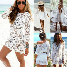 Hot sale Lace Croche Women sexy Crochet Bikini Cover Up Floral White Black Bathing Swimwear Beach Suit Summer Dress Tops 2024 - buy cheap