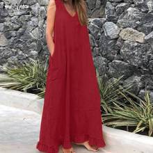 Plus Size Bohemian Causal V Neck Sarafans Vestidos Women's Summer Maxi Sundress ZANZEA 2020 Ruffle Dress Female Tunic Robe 5XL 2024 - buy cheap
