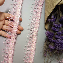 2 yard Pink Pearl Tassel DIY Flower Embroidered Lace  Trim Ribbon Floral Applique Patches Wedding Dress Fabric Sewing Craft 2024 - buy cheap