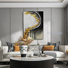 Pintura de parede preta folha de ouro artesanal, poster moderno de decoração para casa, arte abstrata de parede, figura decorativa nórdica de sala de estar 2024 - compre barato