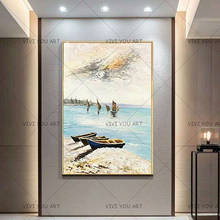 Big Handpainted Wall Art Canvas Painting Seascape Paintings Modern Living Room Home Decor Boat Landscape Oil Painting On Canvas 2024 - buy cheap