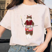 Женская футболка большого размера с милым принтом кота, Повседневная футболка в Корейском стиле с коротким рукавом, женская футболка с графическим принтом, летняя белая футболка для женщин 2024 - купить недорого