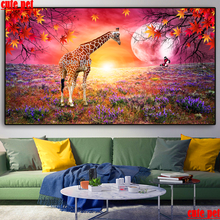 Grande animal quadrado cheio de diamante 5d girafa alce sob a lua quebra-cabeça diy pintura diamante bordado ponto cruz mosaico decoração 2024 - compre barato