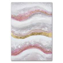 Pintura tela para parede 100%, pintura abstrata texturizada, simples, rosa, pintada à mão, ideal para decoração de quarto 2024 - compre barato