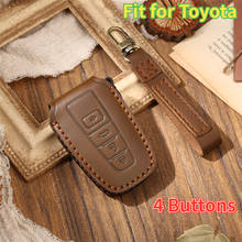 Leather Key cover  Case For Toyota Camry CHR Corolla RAV4 Avalon Land Cruiser Prado Prius Remote Fob Cover  4 Buttons 2017 2018 2024 - buy cheap