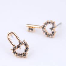2020 New Jewelry Heart Shape Crystal Stone Lock Key Stud Earrings Asymmetry Women Girls Gift Jewelry Gold Color 2024 - buy cheap