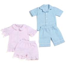 Newest Matching Blue Stripe Nightwear Seersucker 100% Cotton Kids Summer Pajamas For Boys 2024 - купить недорого