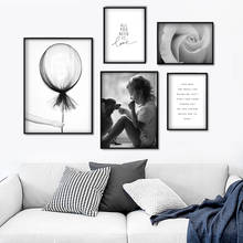 Wall Art Canvas Painting Dog Girl Black White Peony Life Quotes  Nordic Posters And Prints Wall Pictures For Living Room Decor 2024 - buy cheap