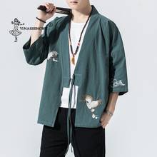 Kimono cardigan masculino, camisa kimono tradicional japonês, praia, fino, roupas asiáticas 2024 - compre barato