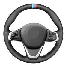 Diy mão-costurado couro artificial preto três mark volante do carro capa para bmw f45 f46 x1 f48 x2 f39 2024 - compre barato