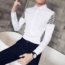 2021 novo estilo masculino primavera ajuste fino laço oco design casual camisas de mangas compridas//masculino estilo hotel camisa de negócios preto branco 2024 - compre barato