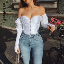 Cryptographic Off Shoulder Fashion Bustier Corset Crop Tops Female Button Up Long Sleeve Sexy Backless Lace Up Tank Top Solid 2024 - buy cheap