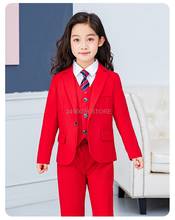 Brand Girls Formal Blazer Jacket Vest Pants Tie 4PCS Suit for Weddings Flower Girls Tuxedo Children Prom Performance Costume 2024 - buy cheap