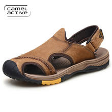 Camel active sandália masculina de couro legítimo, sandália casual masculina para áreas externas, verão 2019 2024 - compre barato
