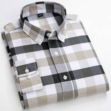 Camisa xadrez de algodão puro para homens, camisa oxford casual com manga comprida, tendências da moda, camisas com botão para homens, roupas coreanas 2024 - compre barato