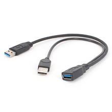 Высококачественный Кабель USB 3,0, двойные зарядные кабели, Y-образный адаптер, штекер-гнездо, кабель 30 см 2024 - купить недорого