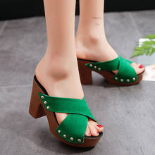 Summer Women Sandals Square High Heel Platform Flock Casual Rivet Pumps Peep Toe Female Elegant Ladies Shoes Zapatos De Mujer 2024 - buy cheap