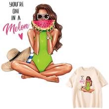 Cute Girl Watermelon Patches On Clothes Washable  T-Shirts Heat Transfer Thermal Stickers Trendy Iron-On Transfers For Clothing 2024 - buy cheap