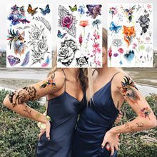 Tatuajes temporales de flores, zorros y gatos para mujeres y niños, arte corporal, Lavanda, Rosa, acuarela, tatuaje desechable, mariposa grande, tatuajes falsos 2024 - compra barato