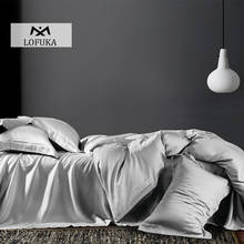 Lofuka Deep Sleep 100% Silk Gray Bedding Set Beauty Healthy Hair And Skin Soft Duvet Cover Queen King Flat Sheet Pillowcase 4pcs 2024 - buy cheap