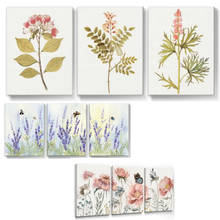 Pintura plantas em tela de borboleta, flor rosa, poster decorativo de parede, pintura, arte para quarto, fazenda, sala de estar 2024 - compre barato
