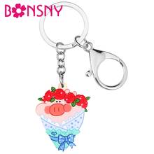 Bonsny Acrylic Valentine's Day Rose Pig Piggy Key Chain Ring Bag Car Purse Decoration Keychains For Women Girls Teen Charms Gift 2024 - buy cheap