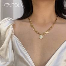 Kinfolk retrato com pingente de moeda, colar colorido para mulheres, gargantilha colares redondos de correntes, joias acessórios 2020 2024 - compre barato
