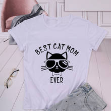 O melhor gato mãe nunca t camisa engraçado kawaii gráfico de algodão t mulheres plus size manga curta tshirts o pescoço mãe roupas 2024 - compre barato