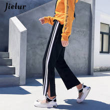 Jielur Winter Stripe Pants Women Pants Ladies Leisure Simple Loose Split Women's Pants High Waist All-match Ankle-Length Pants 2024 - buy cheap