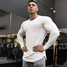 Solid Cotton Fitness Long Sleeve T Shirt Men Spring Autumn Slim Fit Sports T-Shirt Man O-neck Tee Shirt Gym Bodybuilding Tshirt 2024 - buy cheap